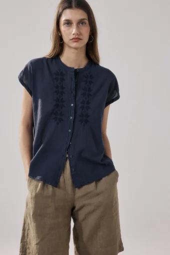 CAMISA DE ALGODÓN SIN MANGAS TEZA | HATTFORD