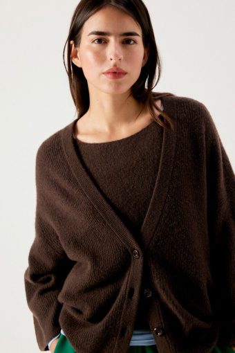 CHAQUETA DE PUNTO DAMSVILLE BEIGE JASPEADO DE LANA AMERICAN VINTAGE