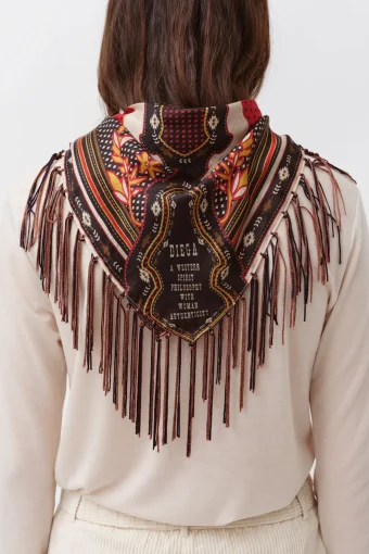 FOULARD FAREO ROJO Y CHOCOLATE DE SEDA DIEGA