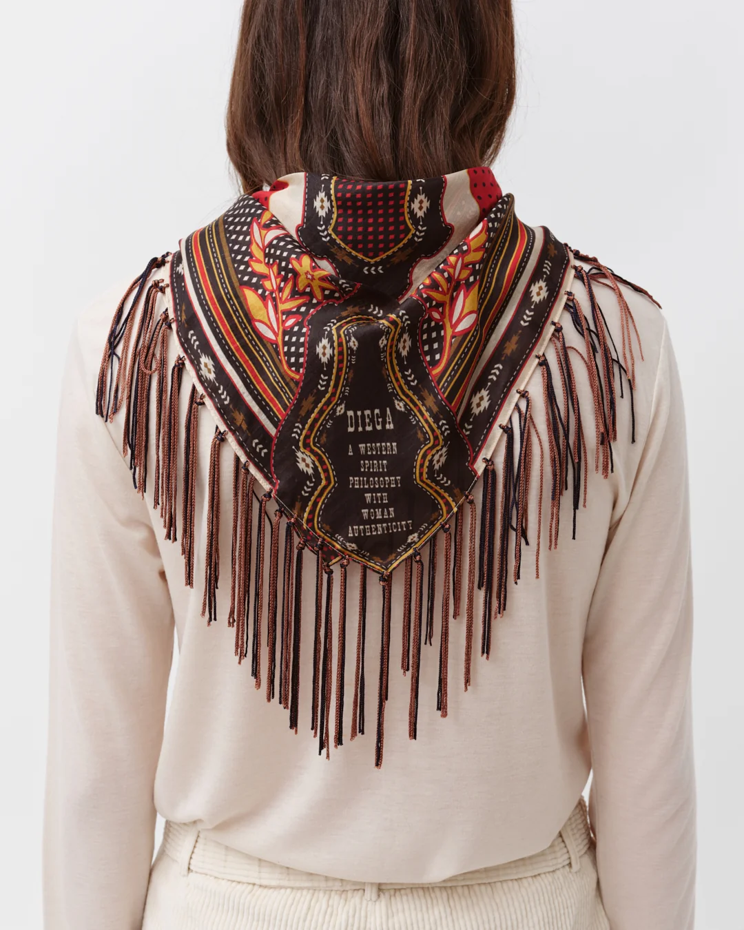 FOULARD FAREO ROJO Y CHOCOLATE DE SEDA DIEGA