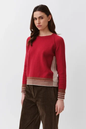 JERSEY PALIZO ROJO CRUDO Y CAMEL DE LANA MERINA DIEGA