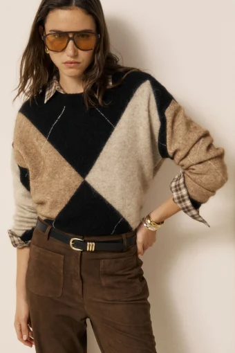 JERSEY MATHY DE MOHAIR JACQUARD NEGRO Y BEIGE HARTFORD