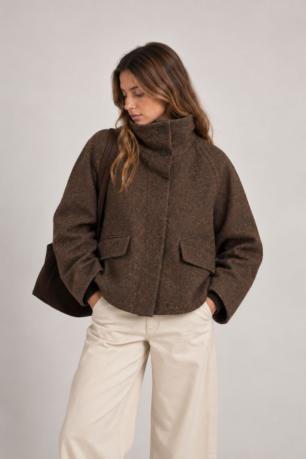 CHAQUETA CORTA JASPEADA MARRÓN ALYSI