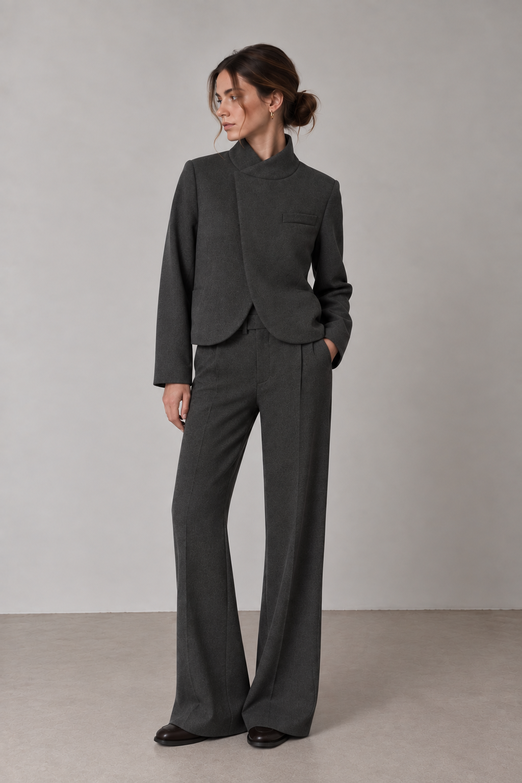 PANTALÓN DE TRAJE ANCHO GRIS ANTRACITA PHILIA LOFT