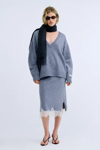FALDA MIDI MIA DE LANA GRIS LOVE STORIES
